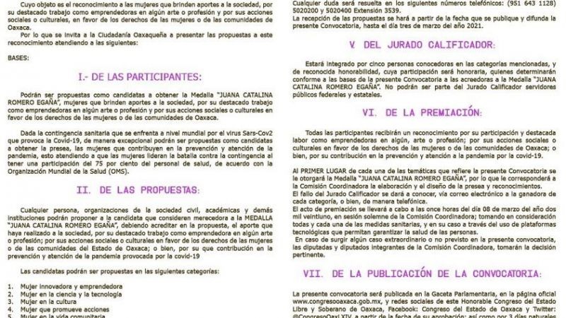 La LXIV Legislatura te invita a presentar tu propuesta para recibir la medalla 🏅 “Juana Catalina Romero Egaña”